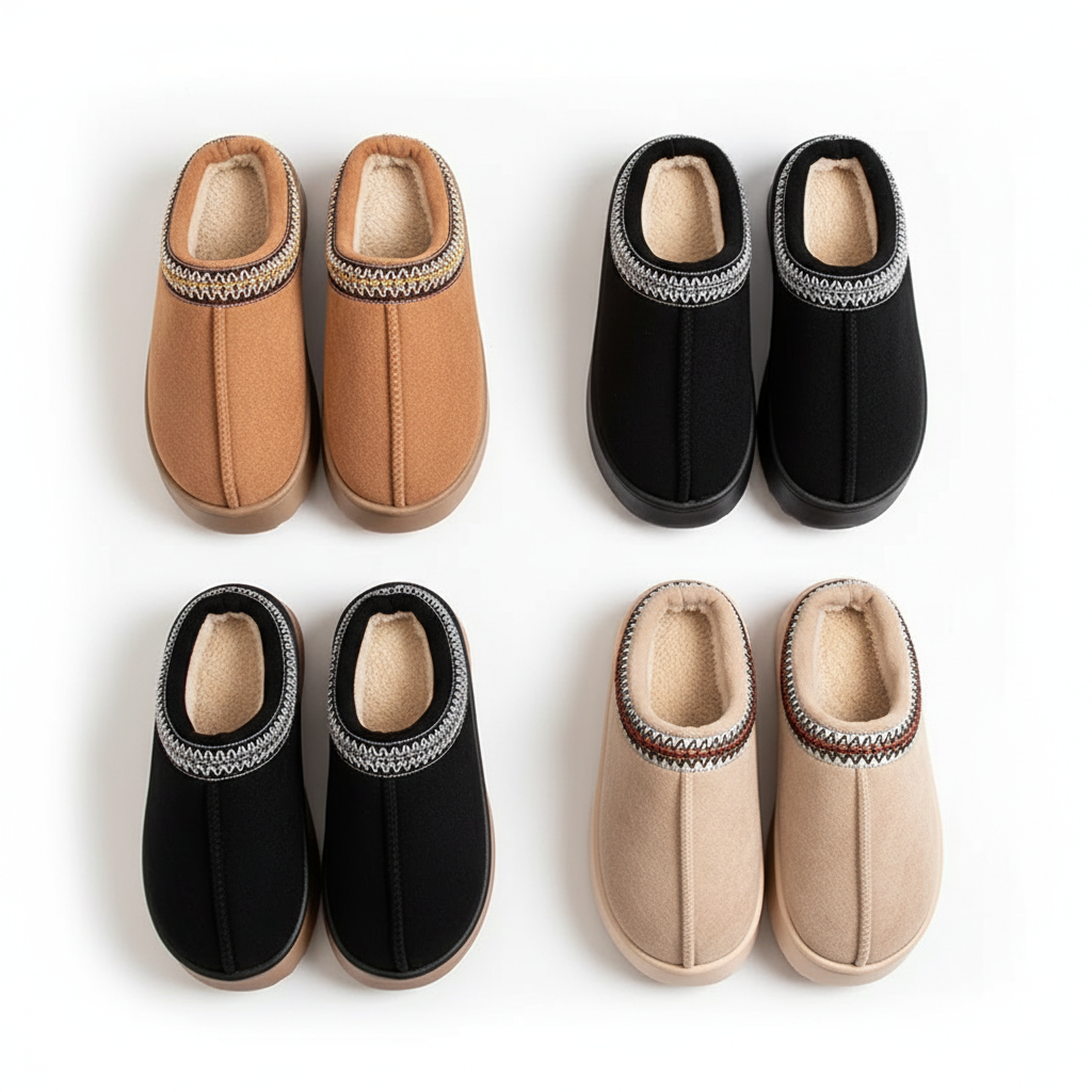 Hot Winter Women Slippers Plush Interior Anti Slip Thick Sole Fashion Embroidered Warm House Shoes for Ladies