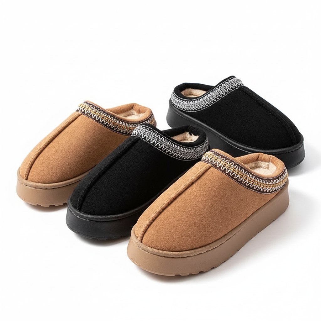 Hot Winter Women Slippers Plush Interior Anti Slip Thick Sole Fashion Embroidered Warm House Shoes for Ladies